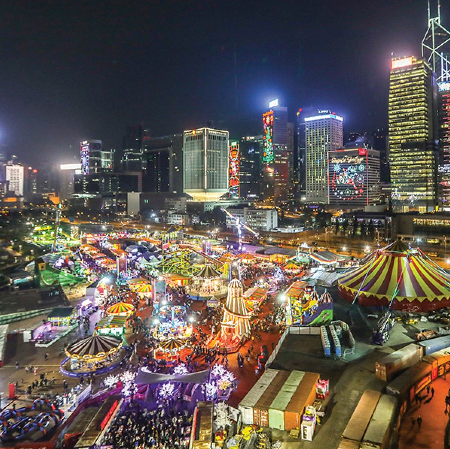 A bird’s eye view of a crowd at the AIA Carnival at Victoria Harbour in Hong Kong.