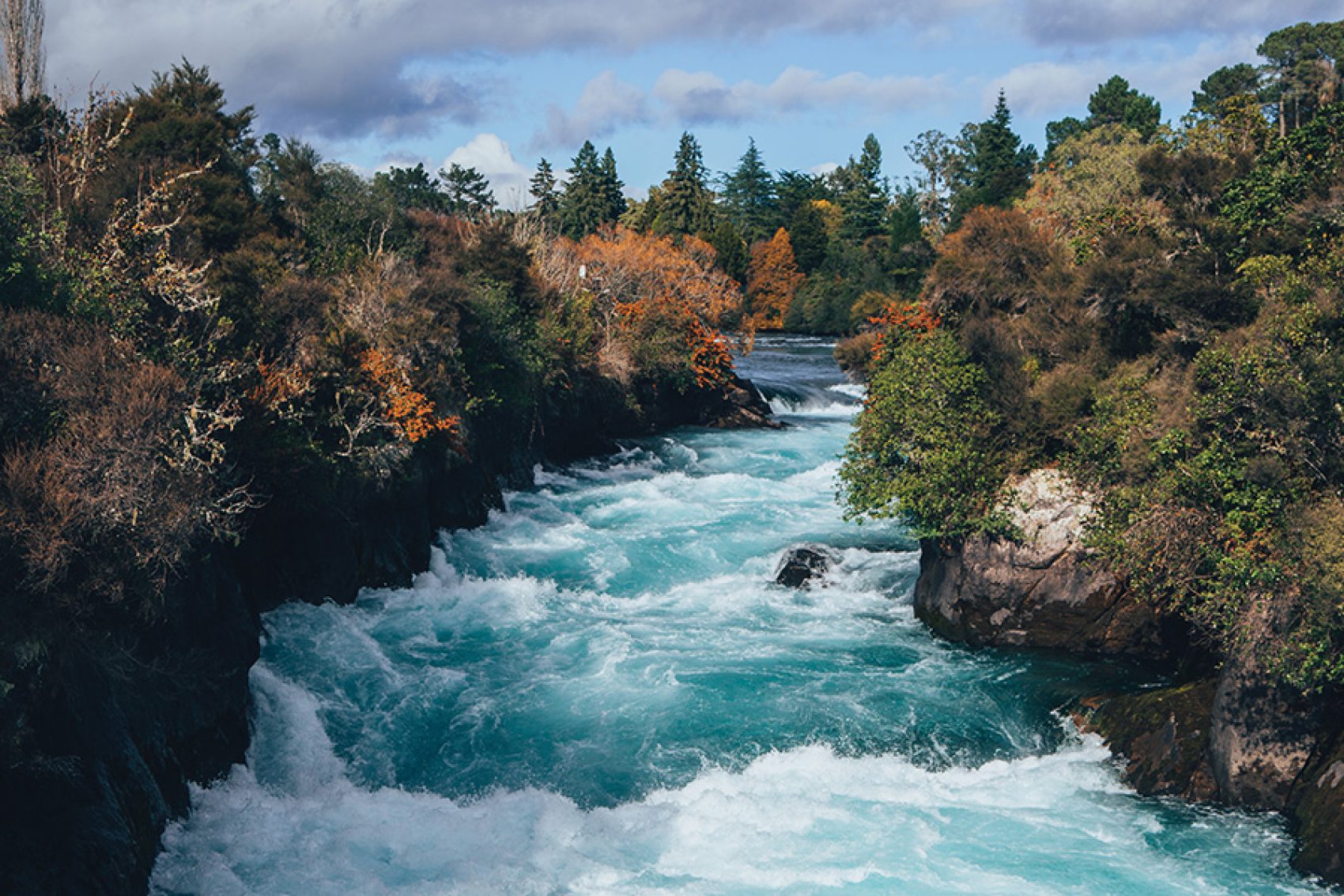 Autumn foliage bordering the Huka Falls.