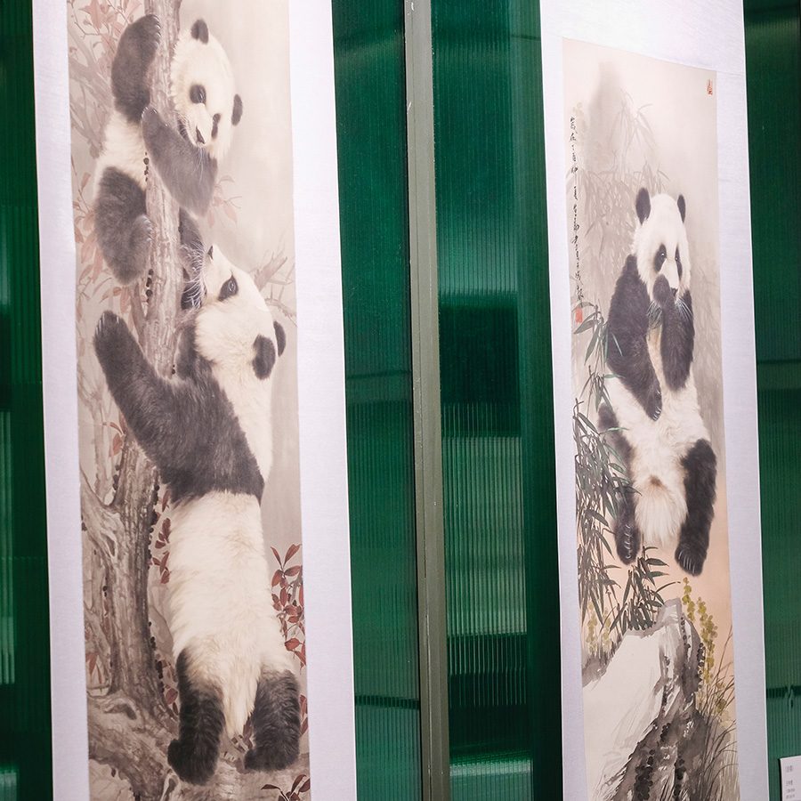 Two Chinese-style paintings of pandas
