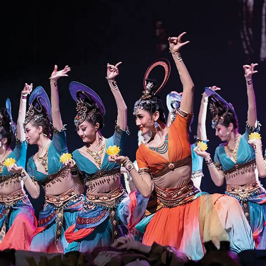 Dancers from the Guangzhou Opera House performing the Five Stars Rising from the East drama on stage.