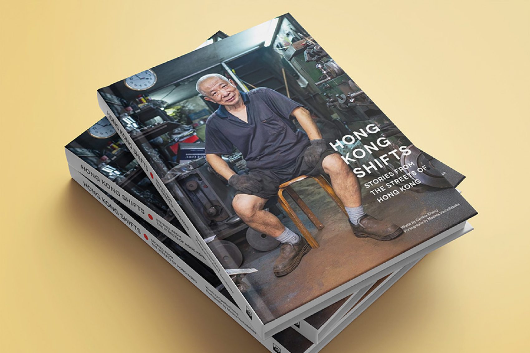 Stacked copies of Hong Kong Shifts: Stories from the Streets of Hong Kong. 