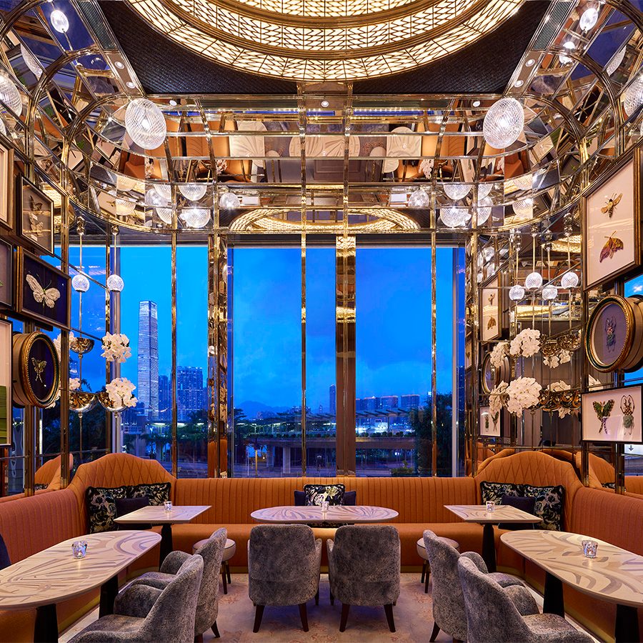 A view of the interior design and skyline at ARGO bar in Hong Kong.