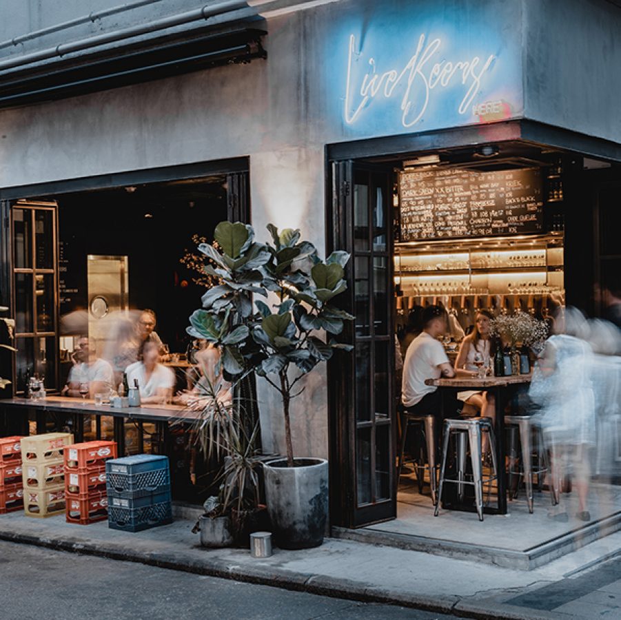 A view of the entrance of Hong Kong bar Blue Supreme from the street.