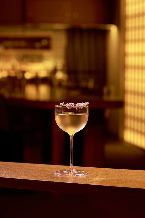 A close-up of Bamboo cocktail, served at Live Twice in Singapore.