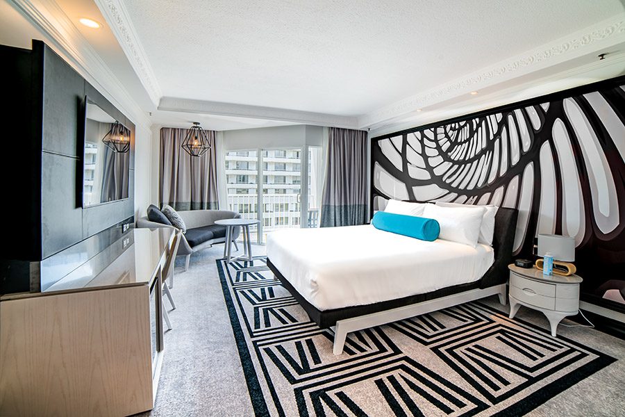 Interior of a hotel room at Pullman Cairns International. 