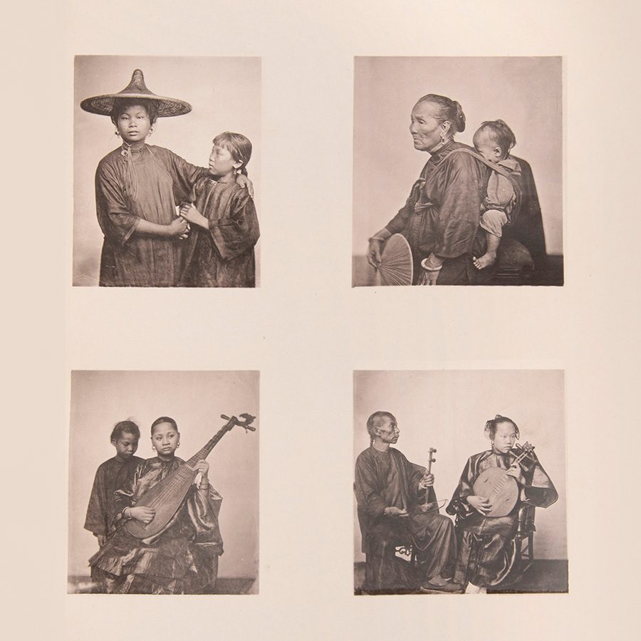 Vintage photographs of people dressed in traditional Chinese clothing.