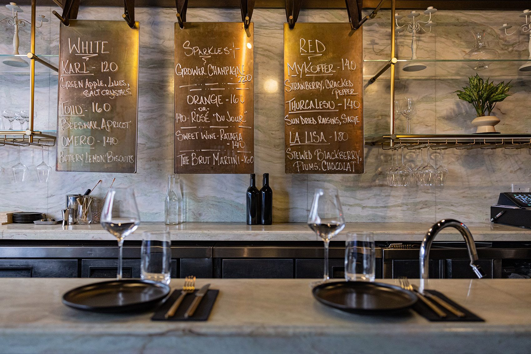 Table setting at a Hong Kong wine bar.