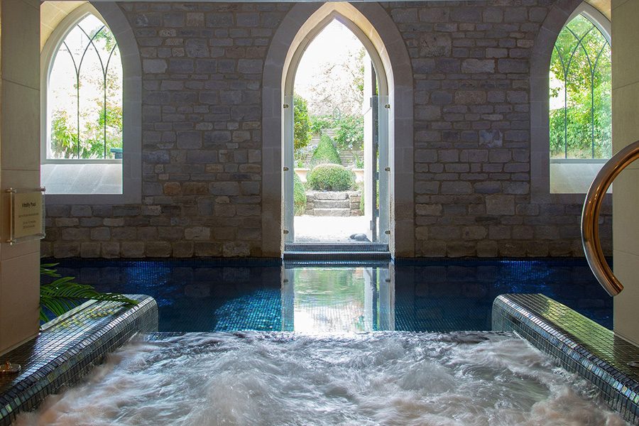 An interior view of the bath house inside The Royal Crescent Hotel and Spa in Bath, United Kingdom. 