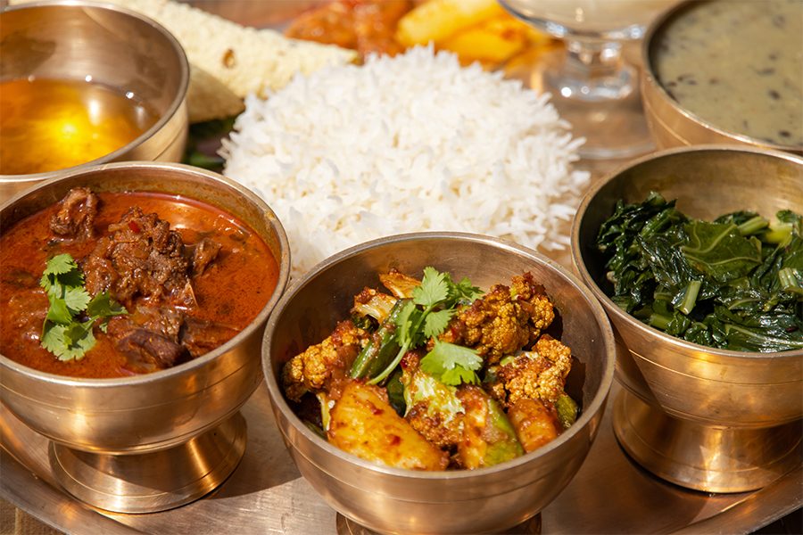 A Nepali meal of daal bhaat.