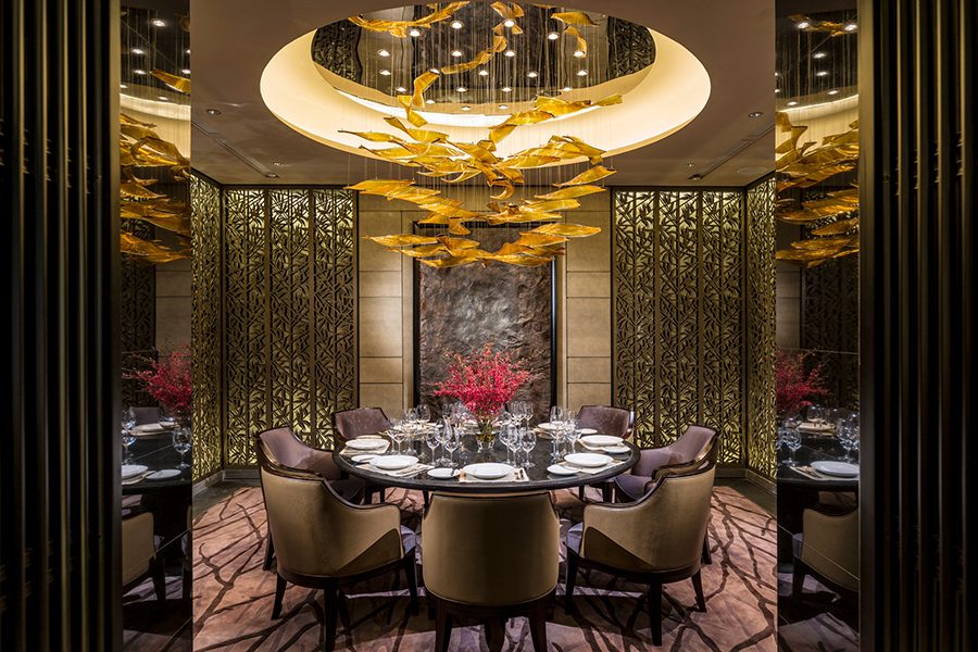An interior view of the private dining room inside Zhuo Yue Xuan at Four Seasons Hotel Shenzhen in China.