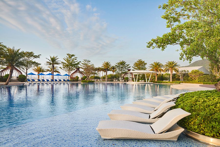 A view of the outdoor swimming pool at InterContinental Shenzhen Dameisha Resort in China.