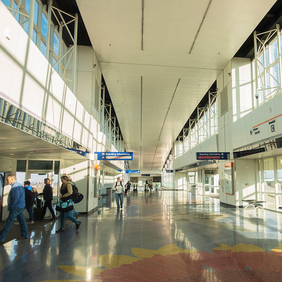 Interior of Dallas Fort Worth International Airport, located conveniently between Dallas and Fort Worth. 