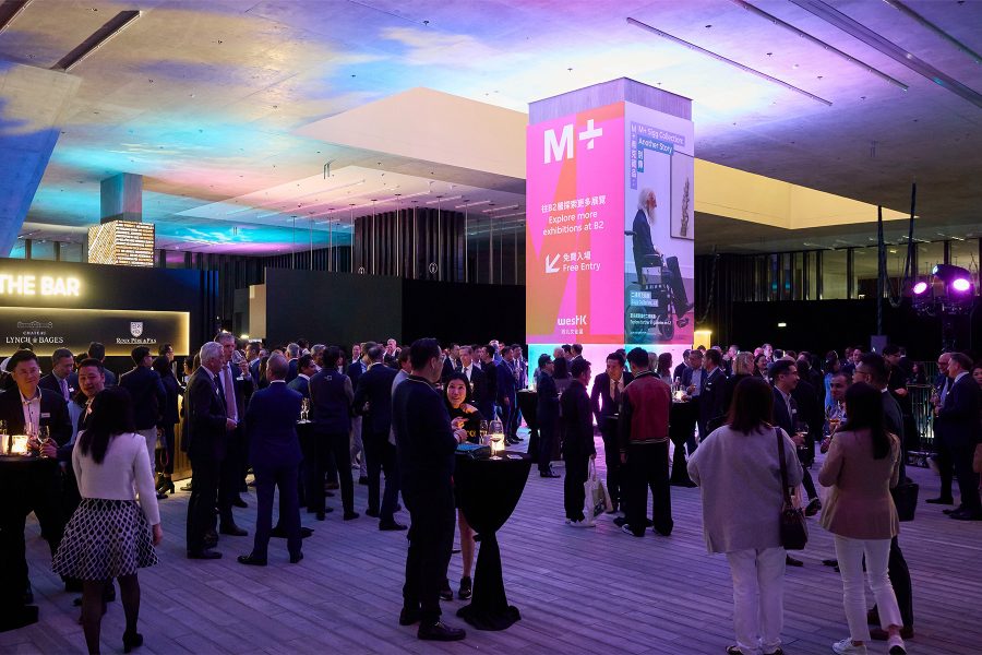 Guests mingling in the foyer of M+ Hong Kong at The Diamond Drinks. 