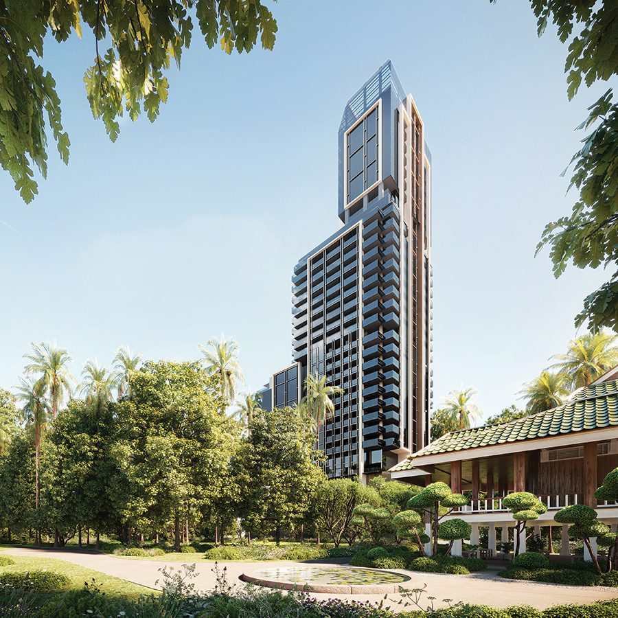 Exterior of Aman Nai Lert Bangkok in Thailand on a sunny day.