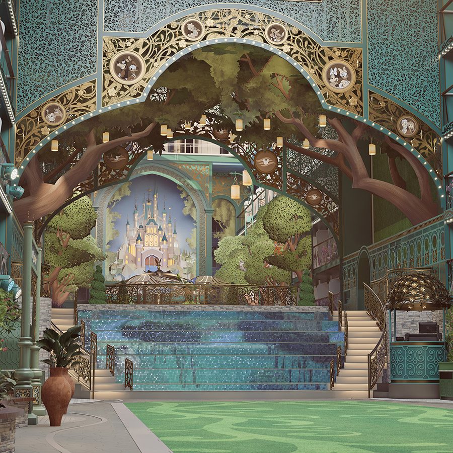 Interior of Imagination Garden, an open-air space on Disney Adventure.