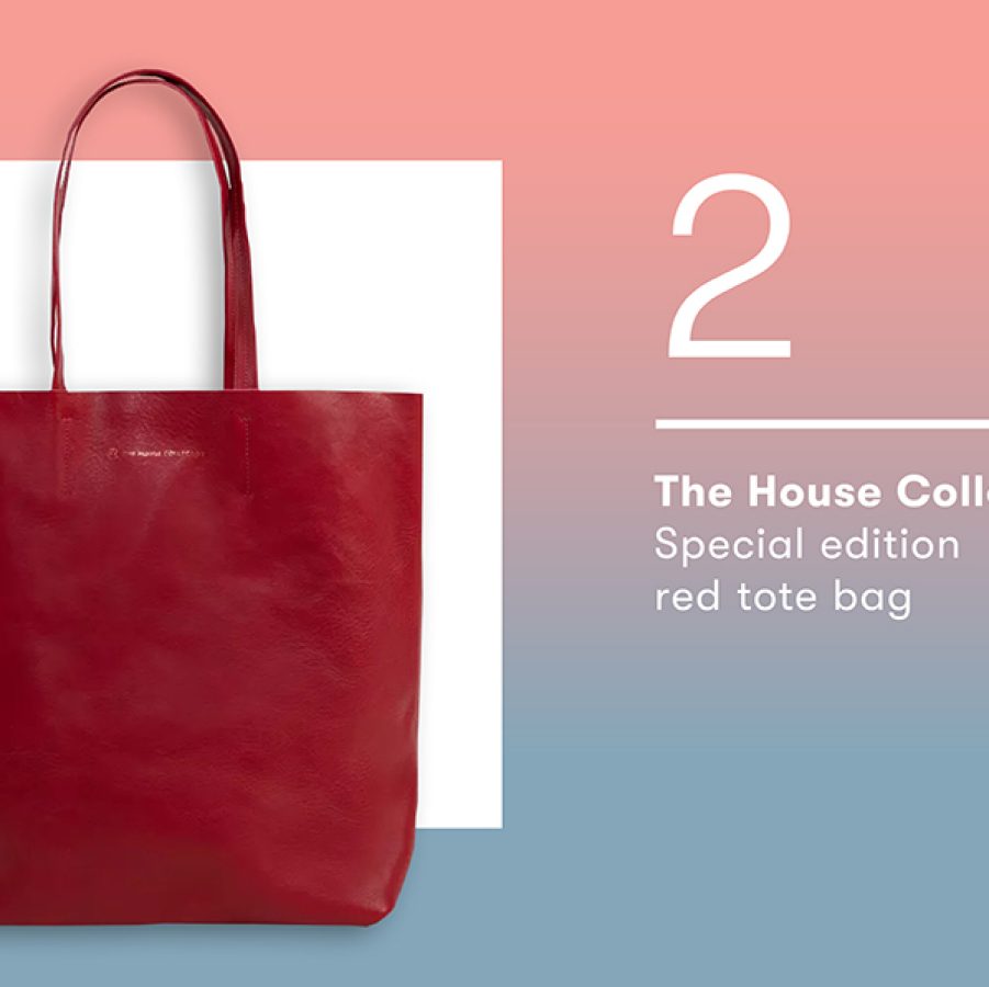 Product shot of The House Collective’s special edition red tote bag. 