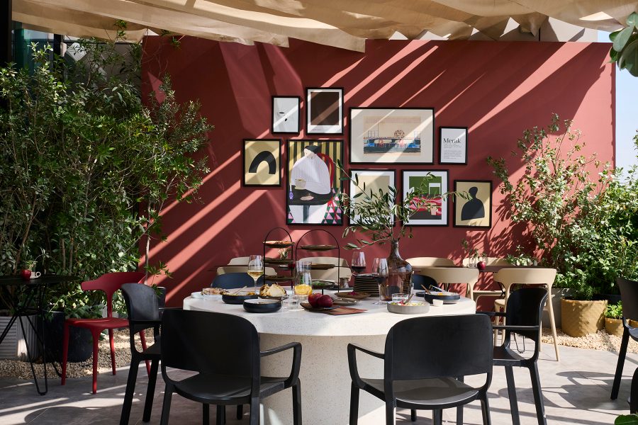 The sunlit terrace of 21grams in Dubai.