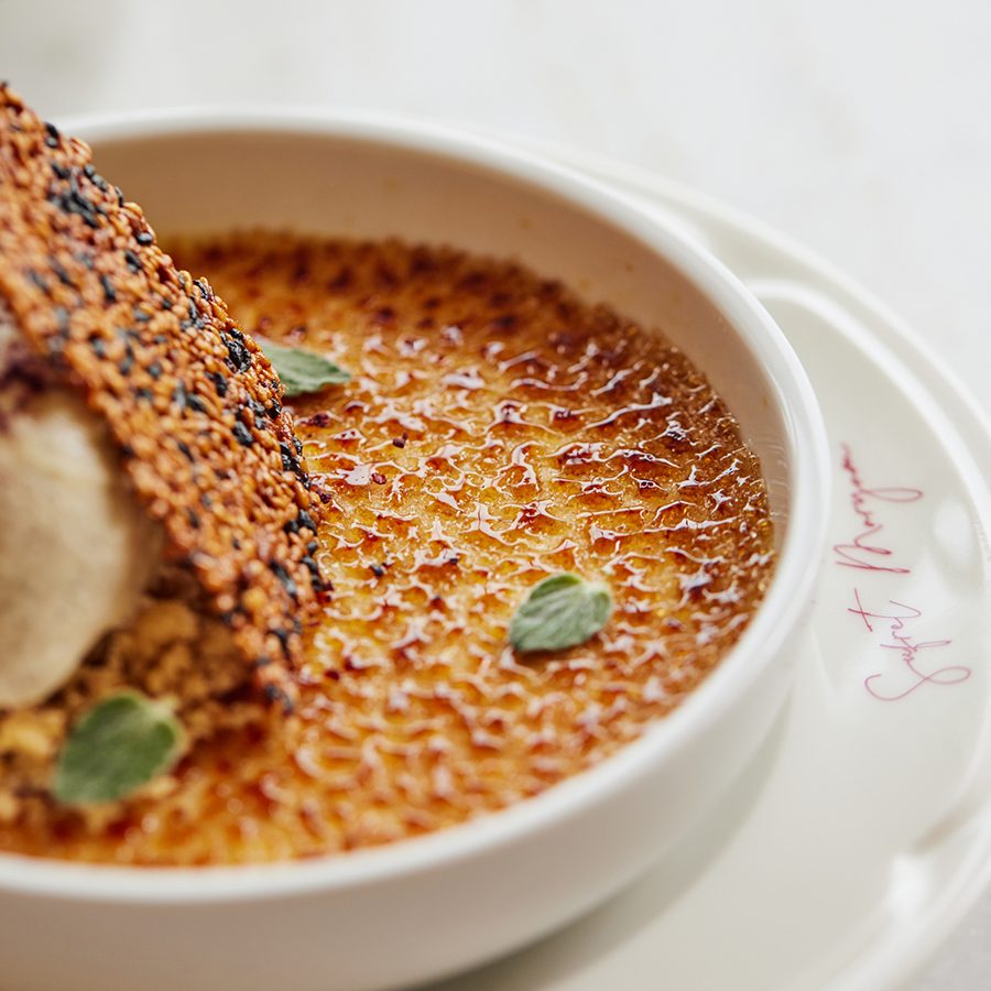 A labneh crème brûlée with zaatar ice cream at Sufret Maryam, Dubai.