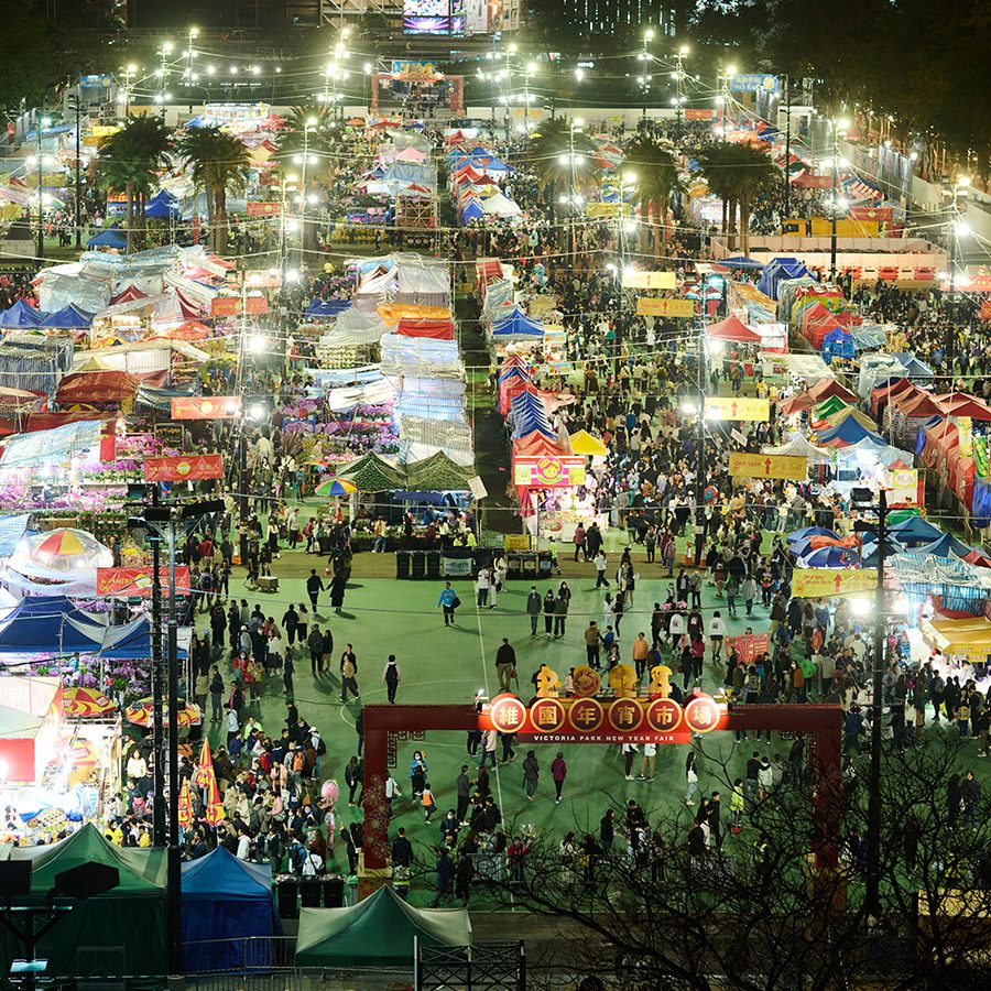Top shot of a market in Hong Kong during Chinese New Year.