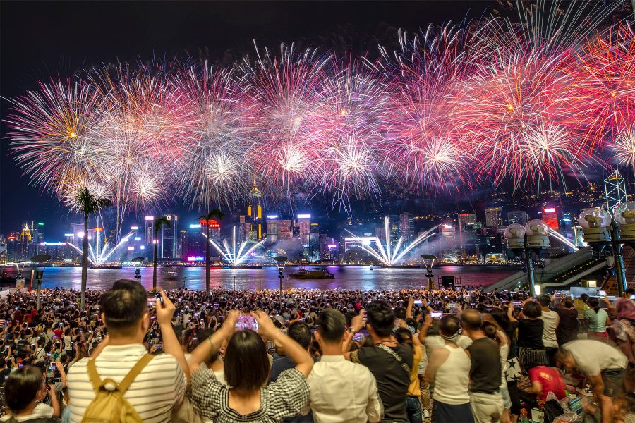 Fireworks display over Hong Kong harbour.