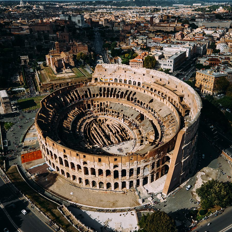 Top shot of the Roman Colosseum.