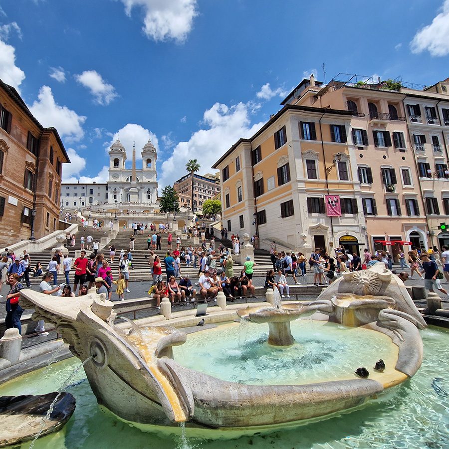 Shot of the fountain beside the Spanish Steps.