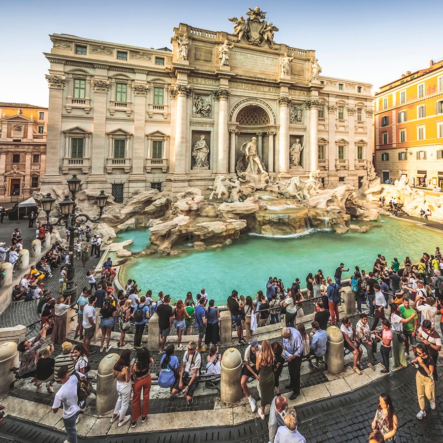 Crowds gathered outside Trevi Fountain.