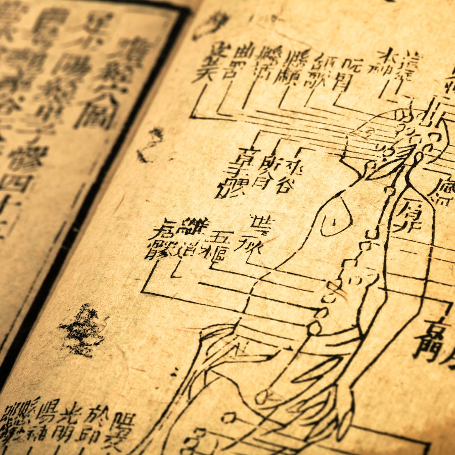 Close-up of an old traditional Chinese medicine book. 