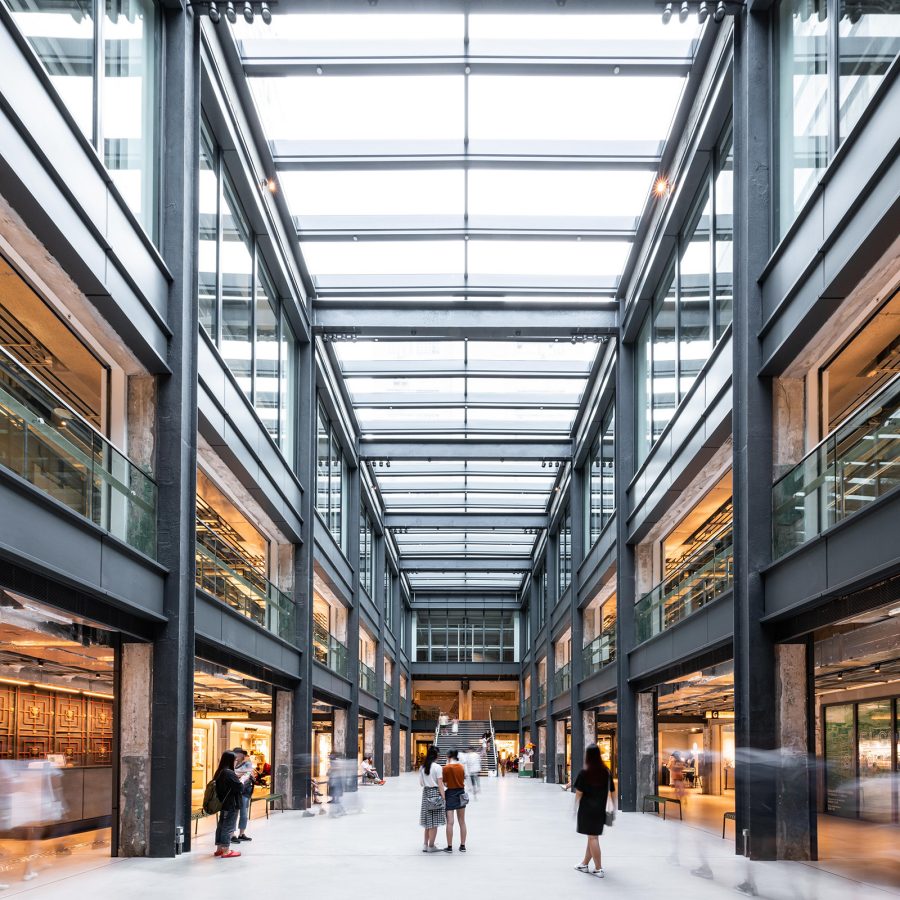 An interior view of shopping complex The Mills in Tsuen Wan, Hong Kong.