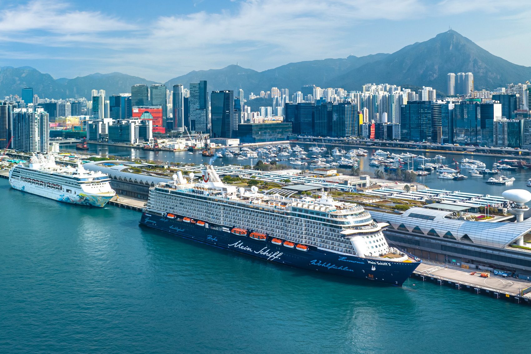 The Kai Tak Cruise Terminal in Hong Kong in the daytime.