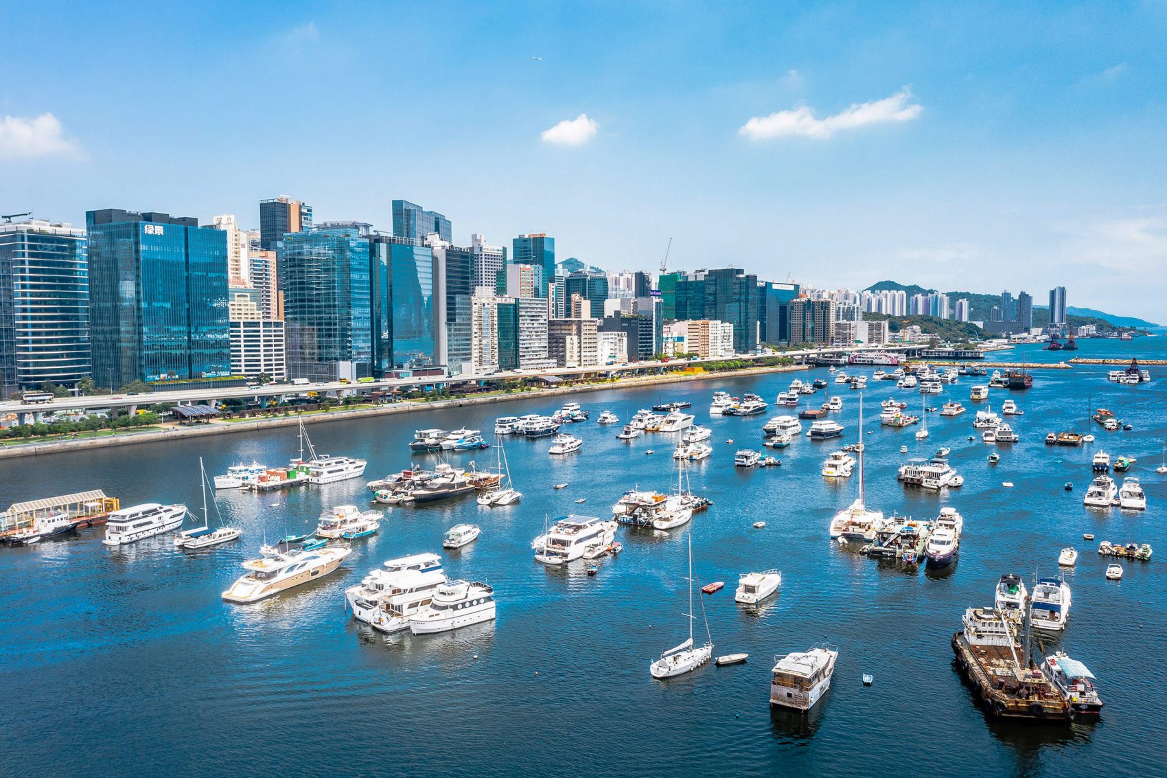 Boats in the harbour at Kwun Tong, Hong Kong, in the daytime.