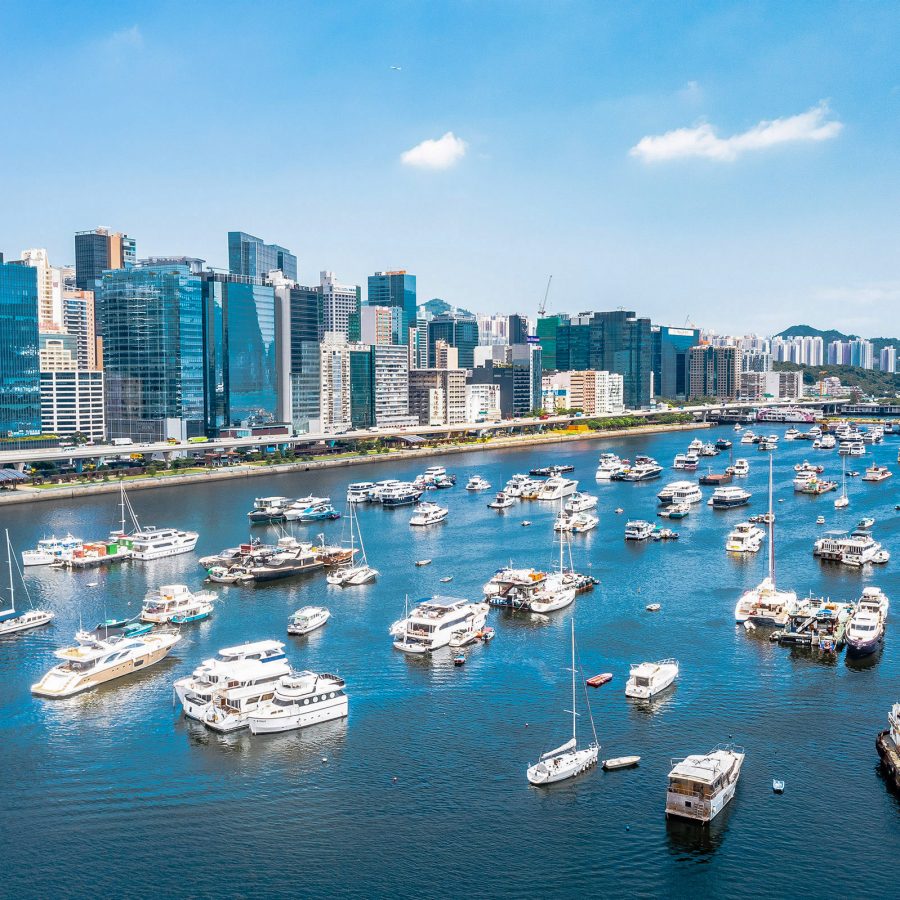 Boats in the harbour at Kwun Tong, Hong Kong, in the daytime.