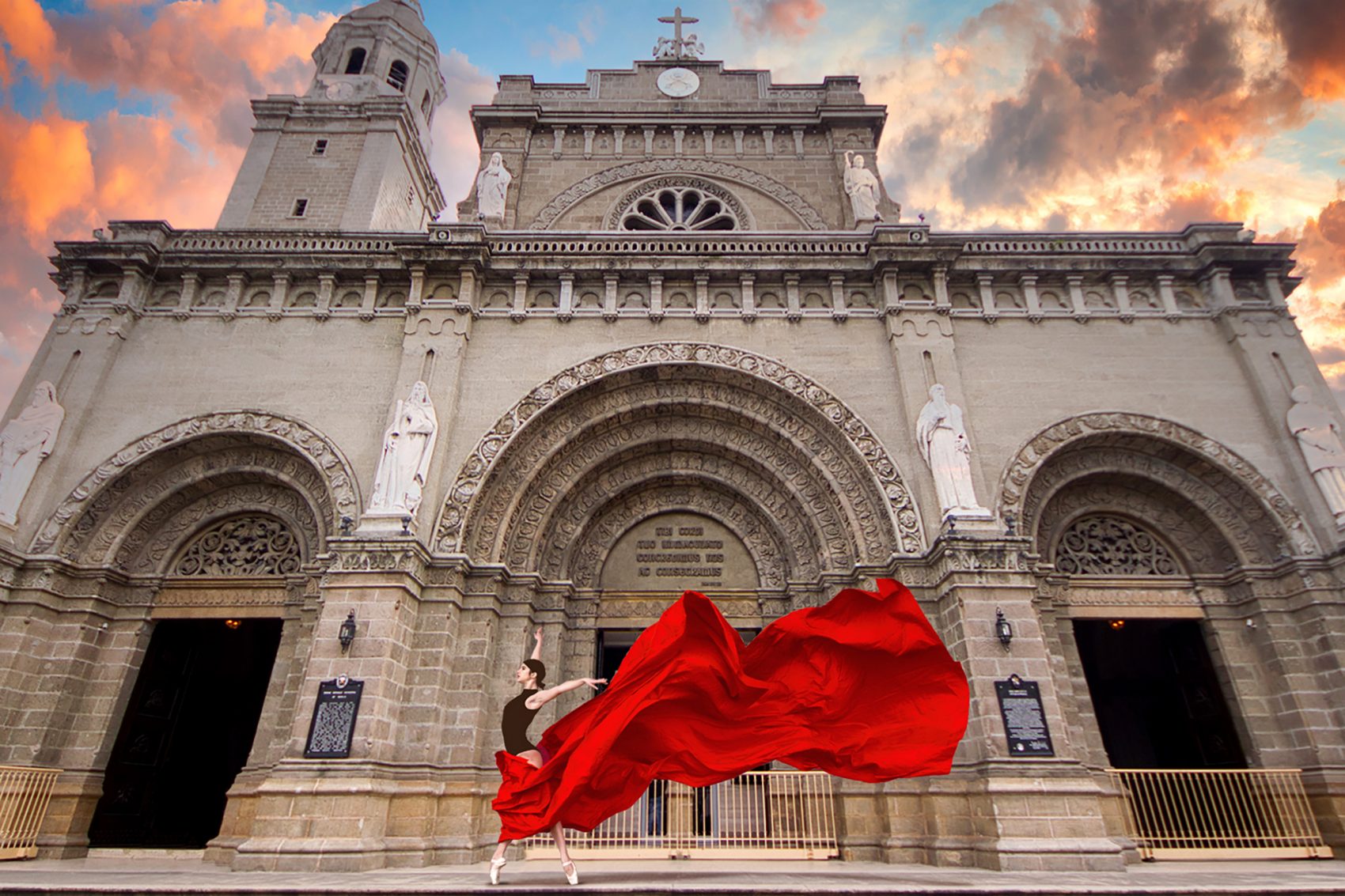 Composite shot of dancer against a building in the Philippines
