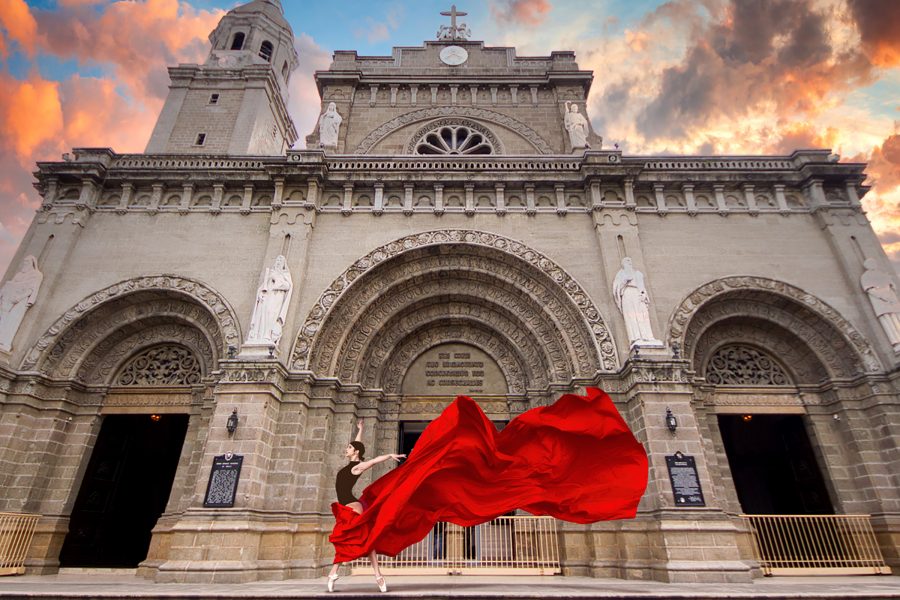Composite shot of dancer against a building in the Philippines