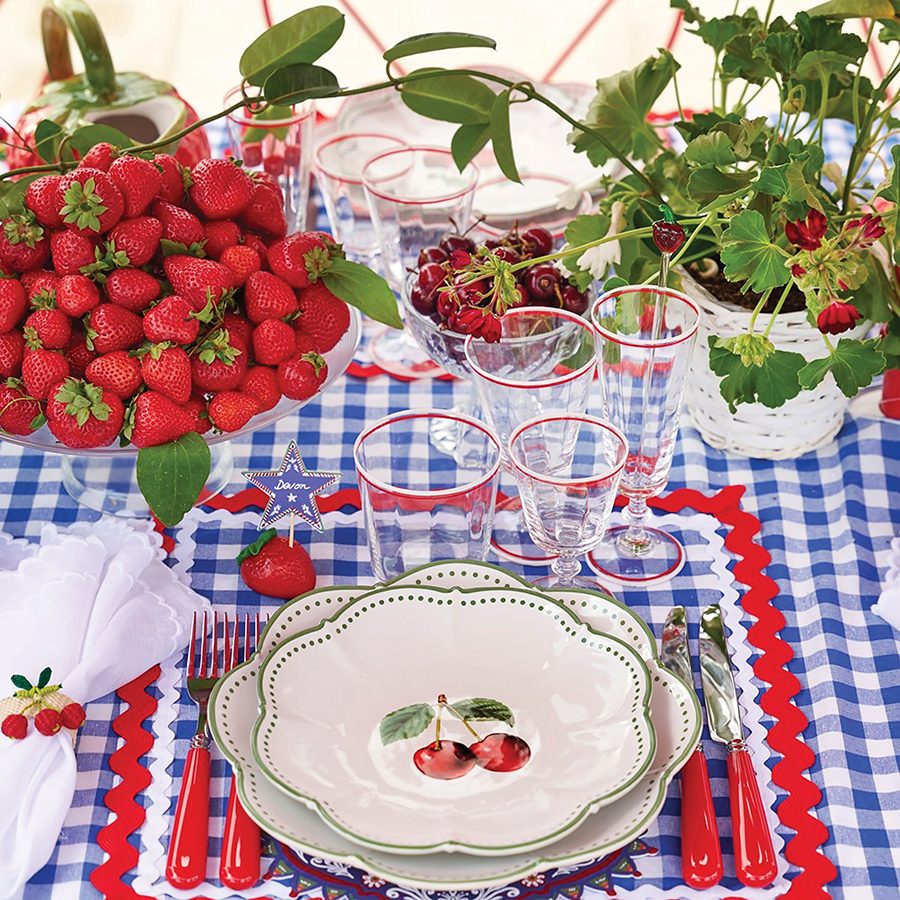 Cherry and strawberry-themed place settings
