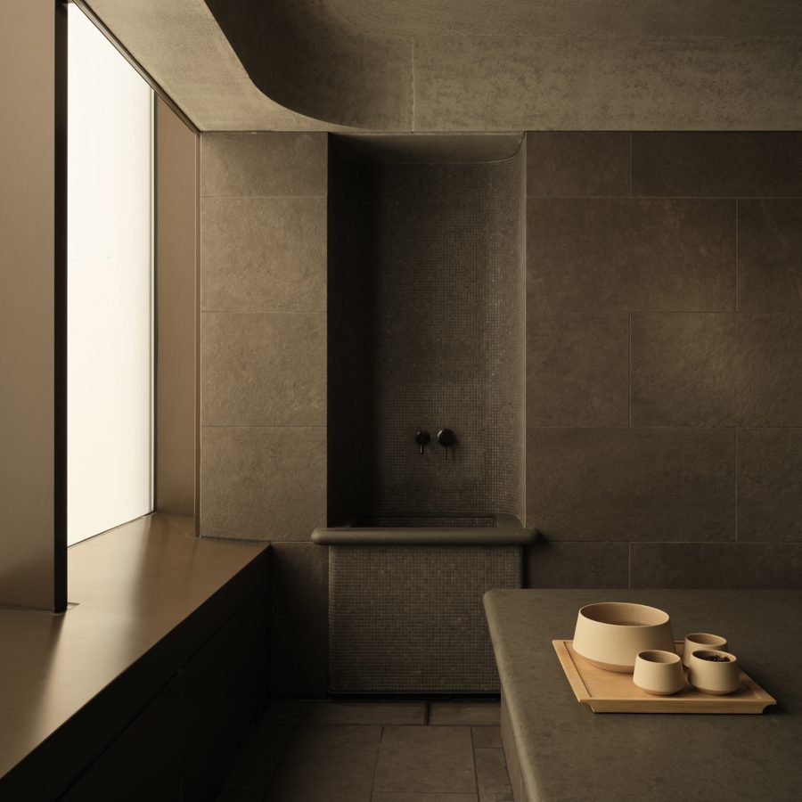 A room inside Hammam Spa House at Janu Tokyo uses body scrubs made of sake lees discarded in the sake making process. 