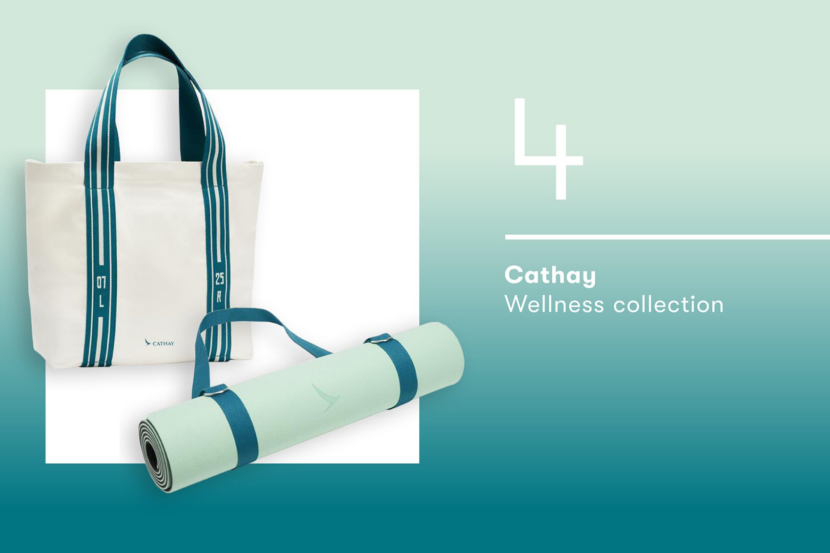 Shot of a Cathay Pacific tote and a Cathay Pacific workout mat.