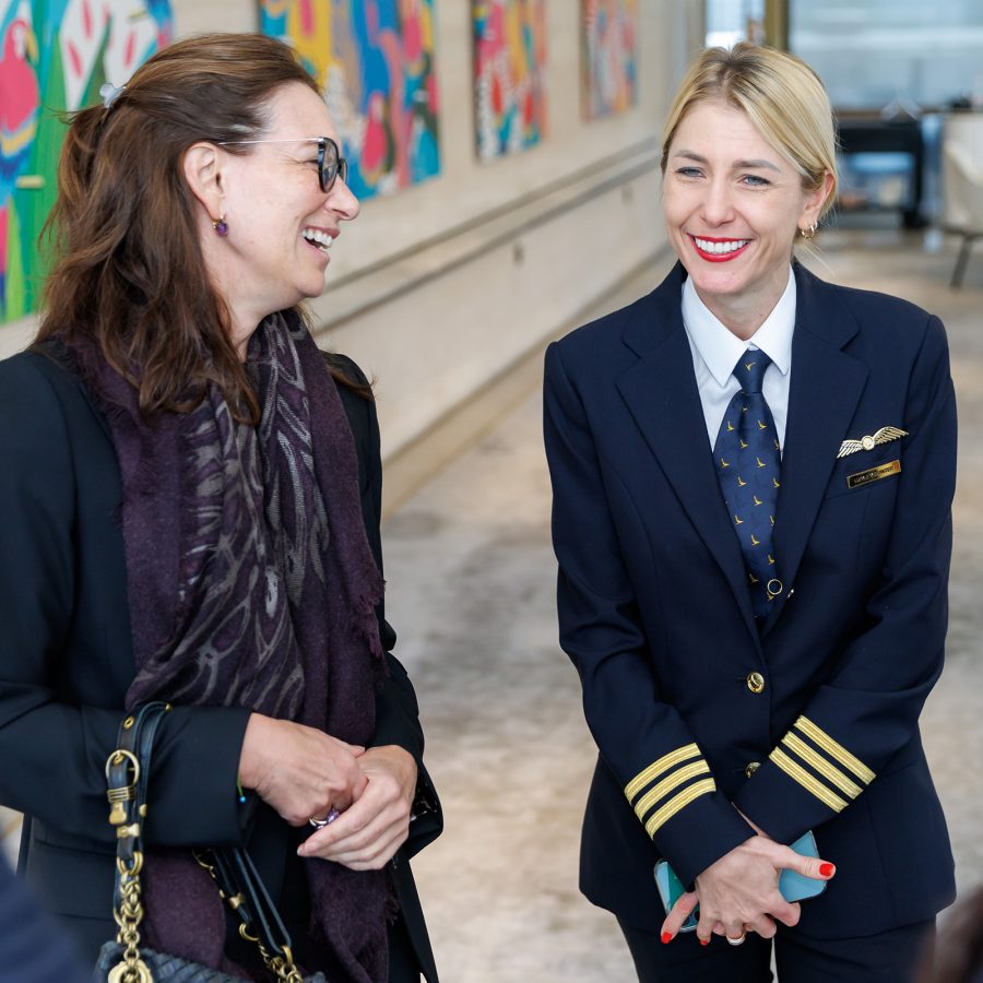 First Officer Hayley Hunter speaks to guests at the International Women’s Day luncheon at Popinjay’s Hong Kong.