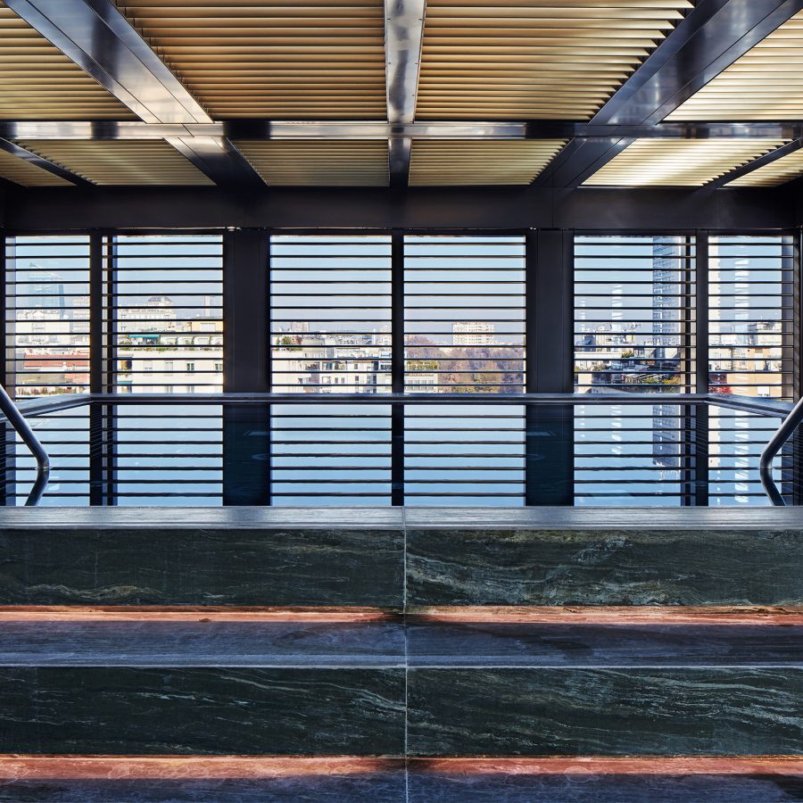 Swimming pool and the spa centre at Armani Hotel Milano.