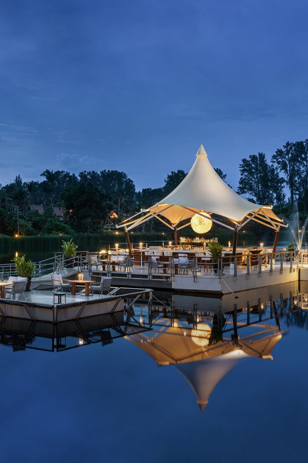 Tin Tapas Bar at Banyan Tree Phuket in the evening. 