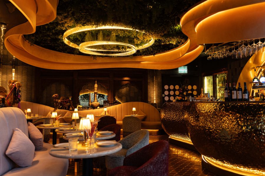 A view of the modern Arabic-style interiors at middle eastern halal restaurant Bushra in Tsim Sha Tsui.