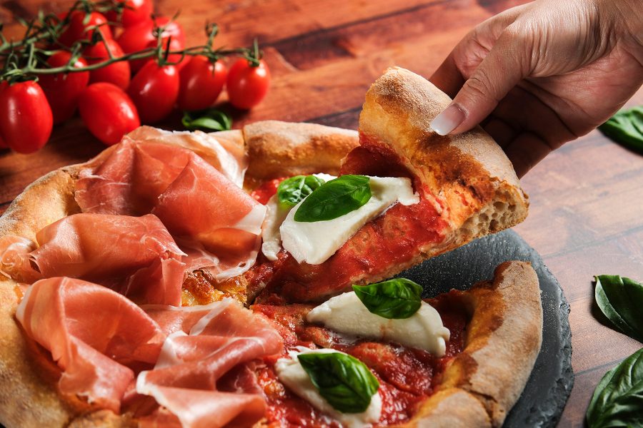 Pizza Margherita with Parma Ham.