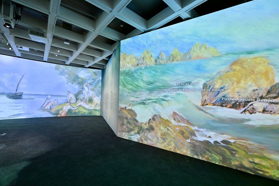 View of large artworks at the Cézanne and Renoir Looking at the World exhibition.