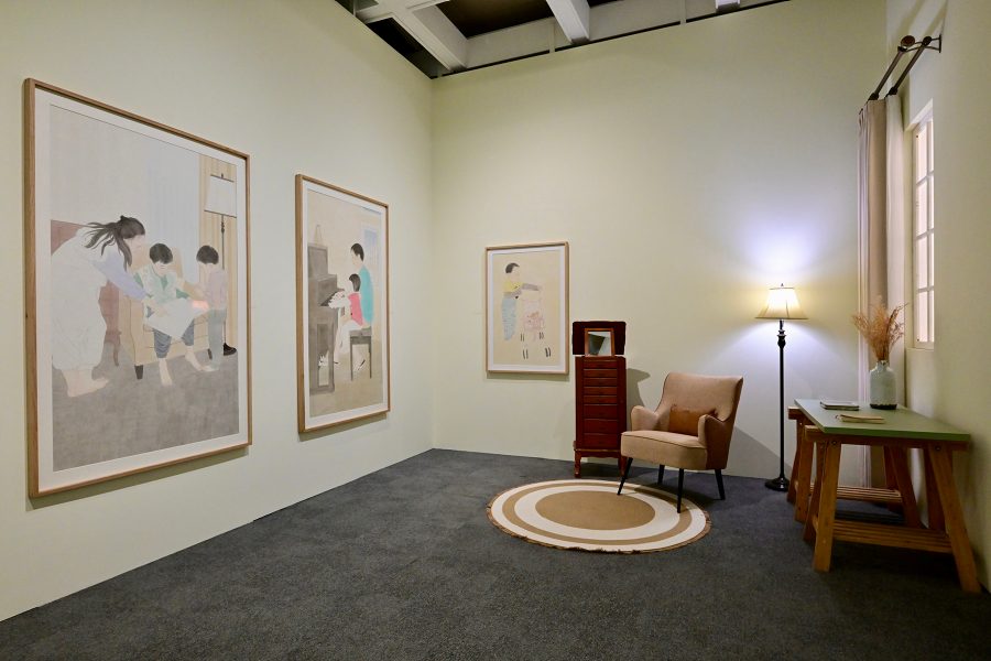 Artworks and furniture at the Cézanne and Renoir Looking at the World exhibition.