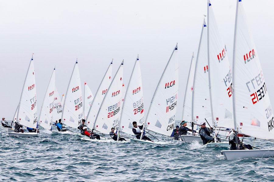 Boats lined up ready to race in Hong Kong.