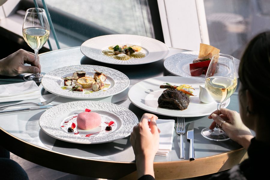 Shot of Valentine’s Day specials at Vista including a heart-shaped cake.