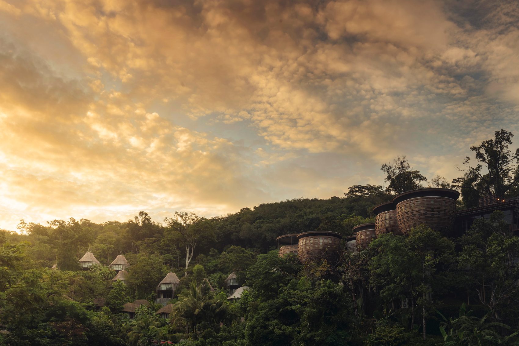 Lodgings above the tree canopy at Keemala, Phuket, in the afternoon. 