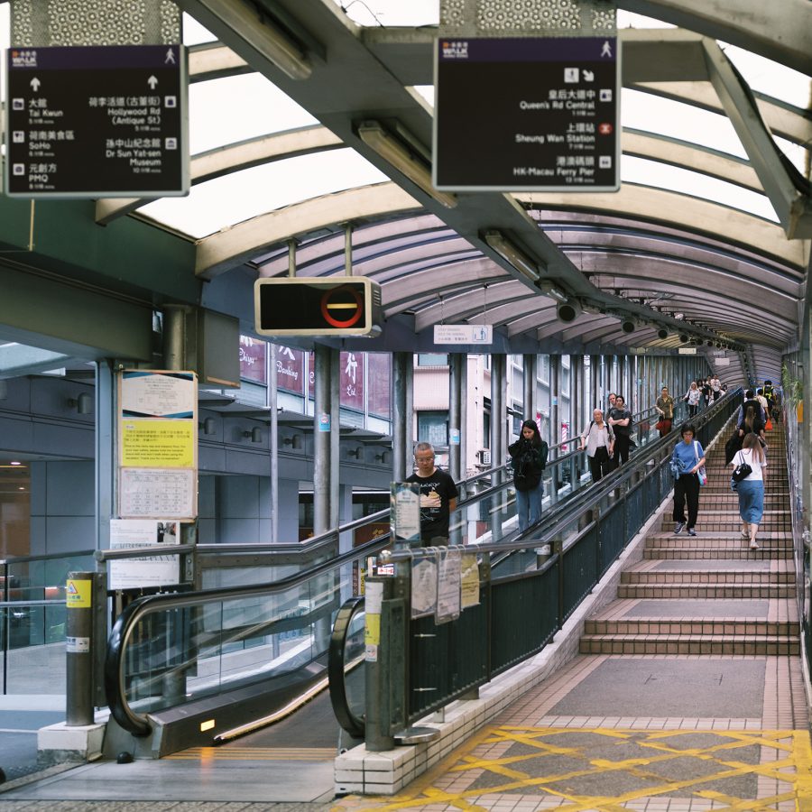 View of the Central Mid-Levels escalator in Hong Kong.