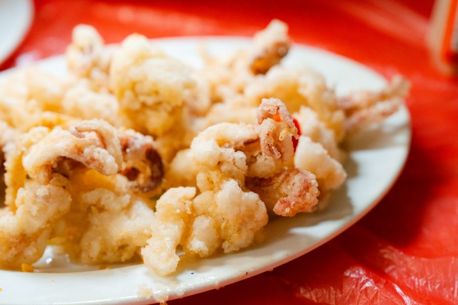 Deep-fried salt and pepper squid from Wing Kee Restaurant at Bowrington Road Market and Cooked Food Centre. 