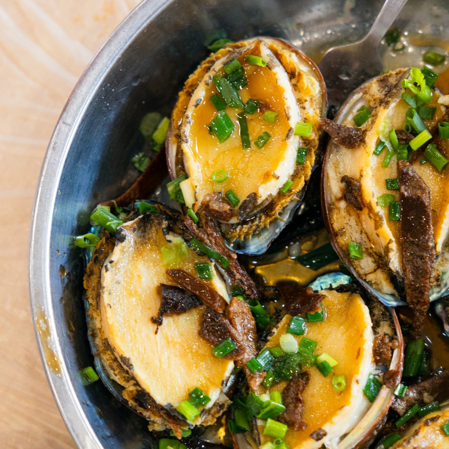 Steamed abalone with tangerine peel from Chan Sun Kee at Ap Lei Chau Market and Cooked Food Centre.